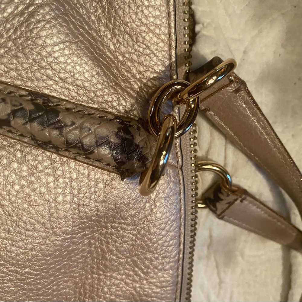 Coach Kelsey Satchel  Metallic Platinum/Gold Leather Bag with Reptile Trim - Picture 8 of 14